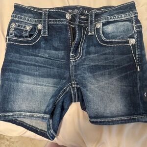Miss Me Mid-Rise Denim Shorts with Embroidery